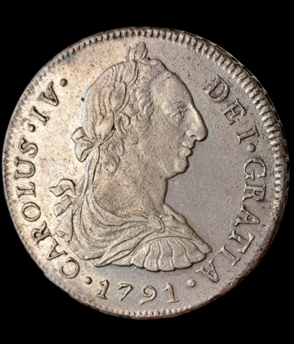 8 reales Carlos IV 1791 Lima con busto de Carlos III EBC+