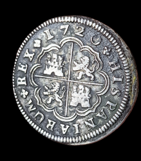 2 reales de 1720 de Felipe V con la ceca de Madrid y ensayadores JJ - Imagen 3