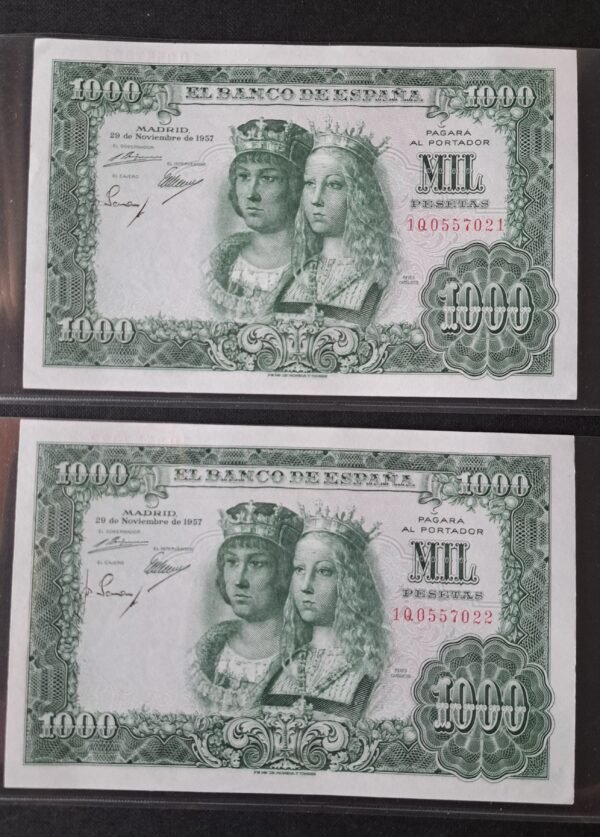 Pareja correlativa 1000 pesetas 1957 de los Reyes Católicos