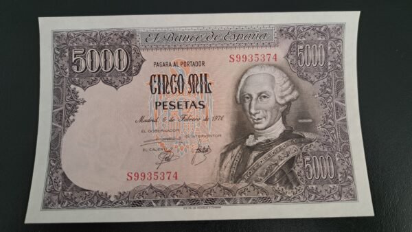 5000 pesetas de 1976 Carlos III SC