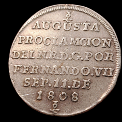 Modulo 2 reales. Medalla de proclamación de Fernando VII DE 1808 nuevo Reino de Nueva Granada
