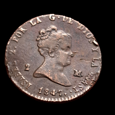 2 maravedis Isabel II 1847 Segovia