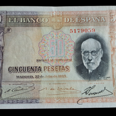 50 pesetas 1935 tricolor Santiago Ramon y Cajal