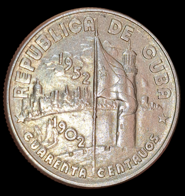 40 centavos Cuba 1952 plata - Imagen 3
