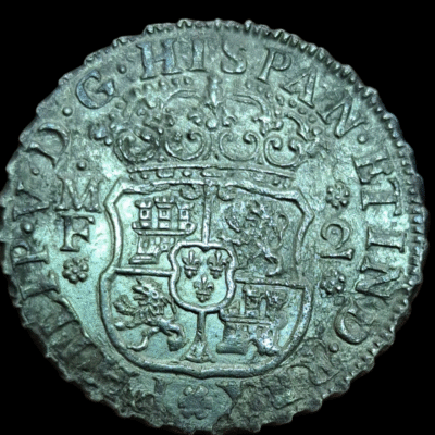 Moneda 2 Reales Felipe V 1740 Columnario – México, de Naufragio – Plata Original