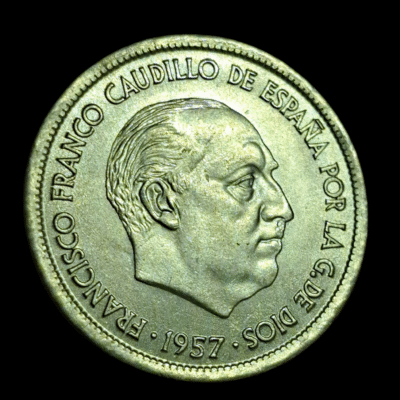 Moneda 25 Pesetas España 1957 *69 Francisco Franco – Sin Circular