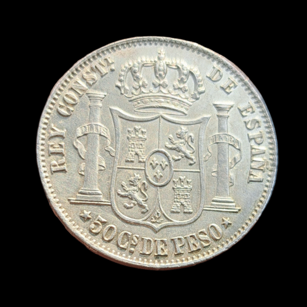 Moneda Alfonso XII Manila 1885 – 50 Centavos de Peso Plata – Sin Circular - Imagen 4