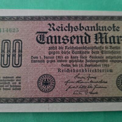 Numismática Badajoz: Compra y Venta de Monedas y Billetes de Colección 15 Alemania. Billete de 1000 marcos de 1922 sin circular unc
