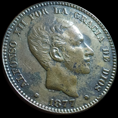 10 céntimos 1877 Barcelona, Alfonso XII