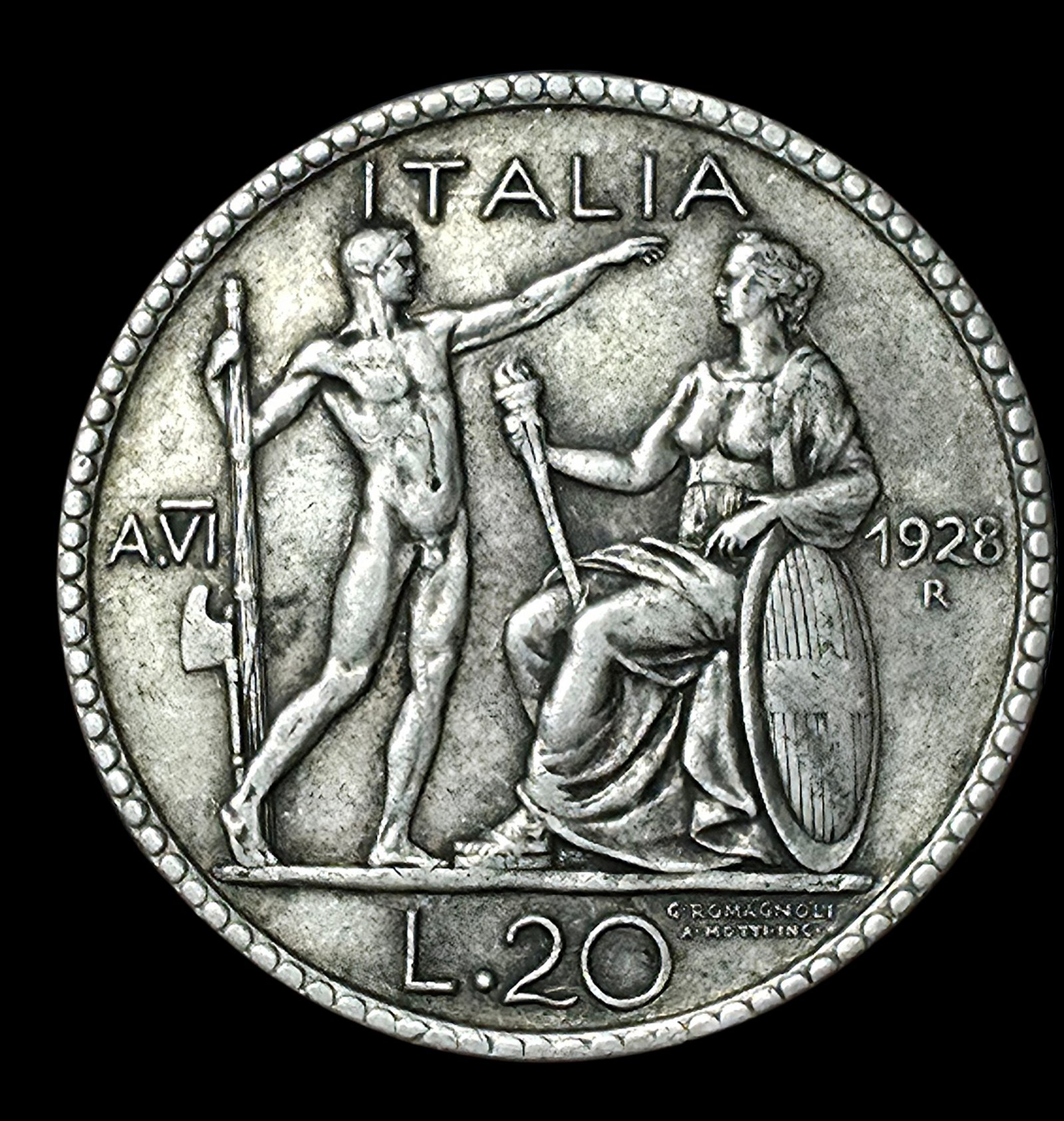 20 Liras Italia 1928 Victor Manuel III 2 20 Liras Italia 1928 Victor Manuel III - Imagen 2